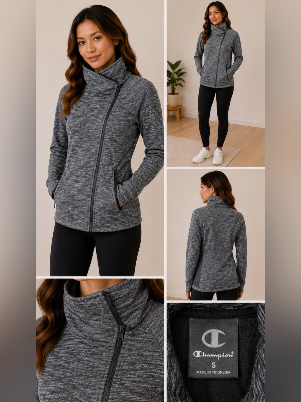 Champion Women’s Asymmetrical Funnel Neck Jacket Gray Heather Small - Picture 2 of 7
